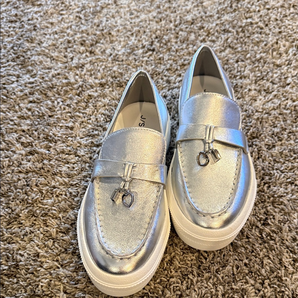 J Slides Metallic Silver Kids Dress Shoes